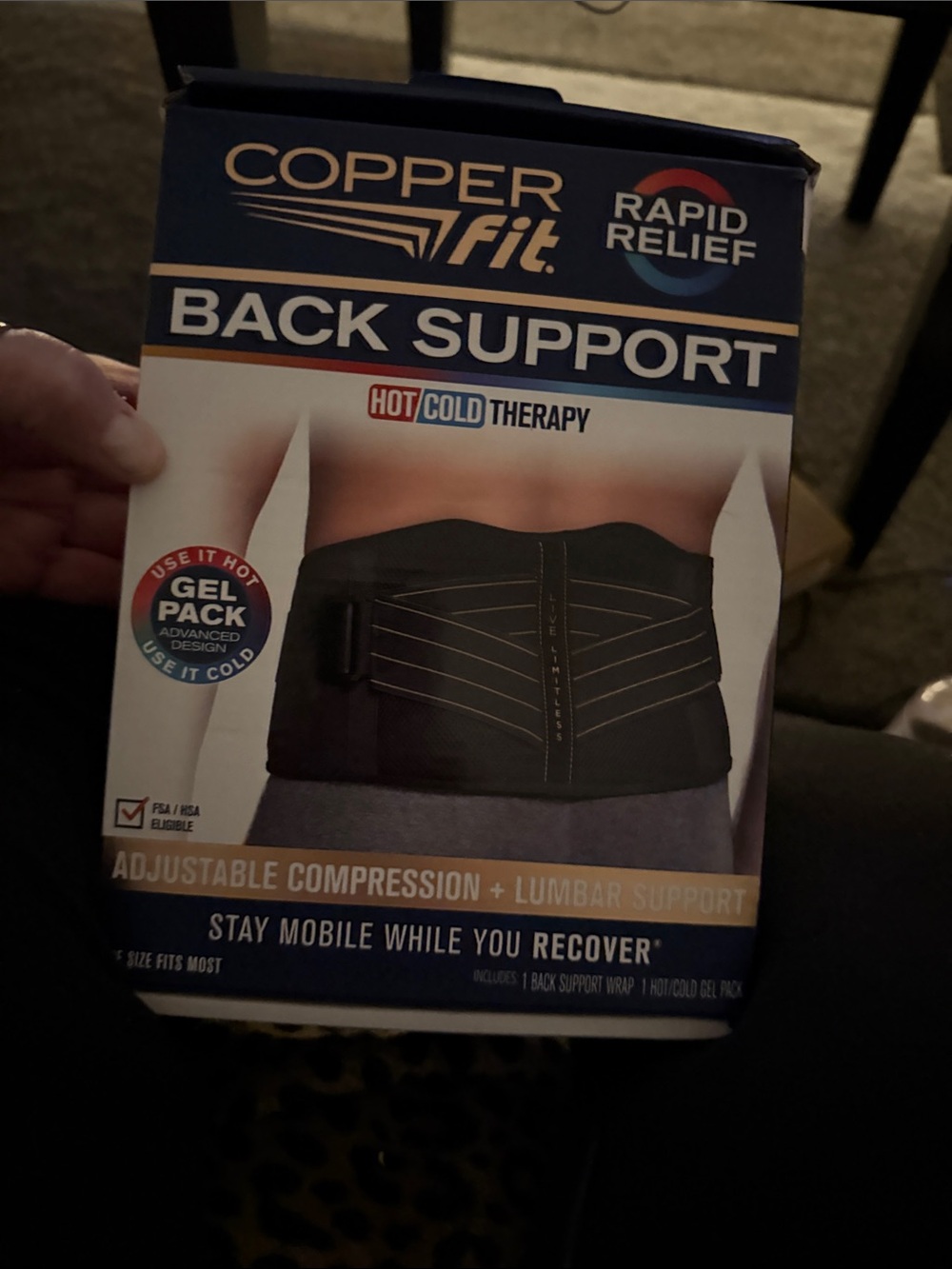 Copper Fit Back Support Belt - Black with Gold Accents